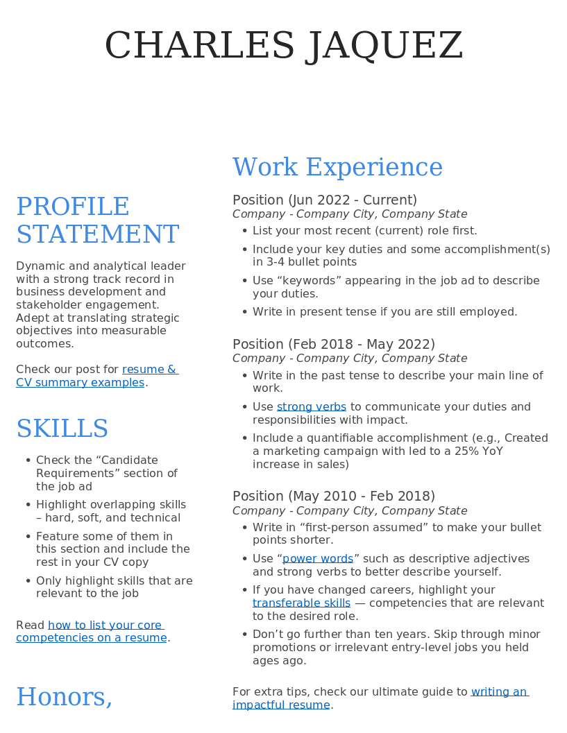 CV Template Achiever – Vorschau